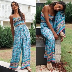 2-pc Boho Crop Top & Wide-Leg Pants Set